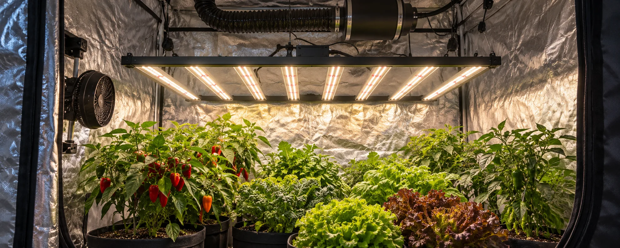 Indoor grow tent fitted with LED grow light bars