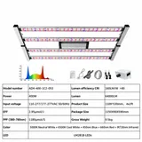 Foldable LED Bar Grow Light Series – 100W to 1500W - Fixture viewed from below with driver box and spec table