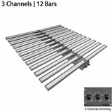Foldable LED Bar Grow Light Series – 480W to 1200W - Three channel twelve bar fixture angled view with dimmer inset