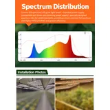 720W Foldable LED Bar Grow Light - Spectrum distribution chart with greenhouse installation photos
