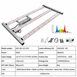 Foldable LED Bar Grow Light Series – 400W to 1500W - Fixture with external driver attached angled view and spec table
