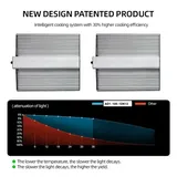Quantum Board Grow Light Series – 100W / 200W / 300W - Two aluminum fixture views with light attenuation chart